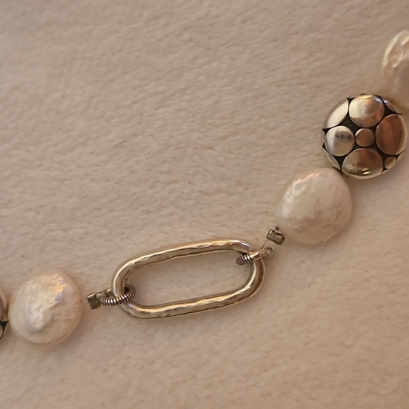 BRIGHTON Pebble and Freshwater Coin Pearl Chain Choker Necklace - Picture 3 of 8